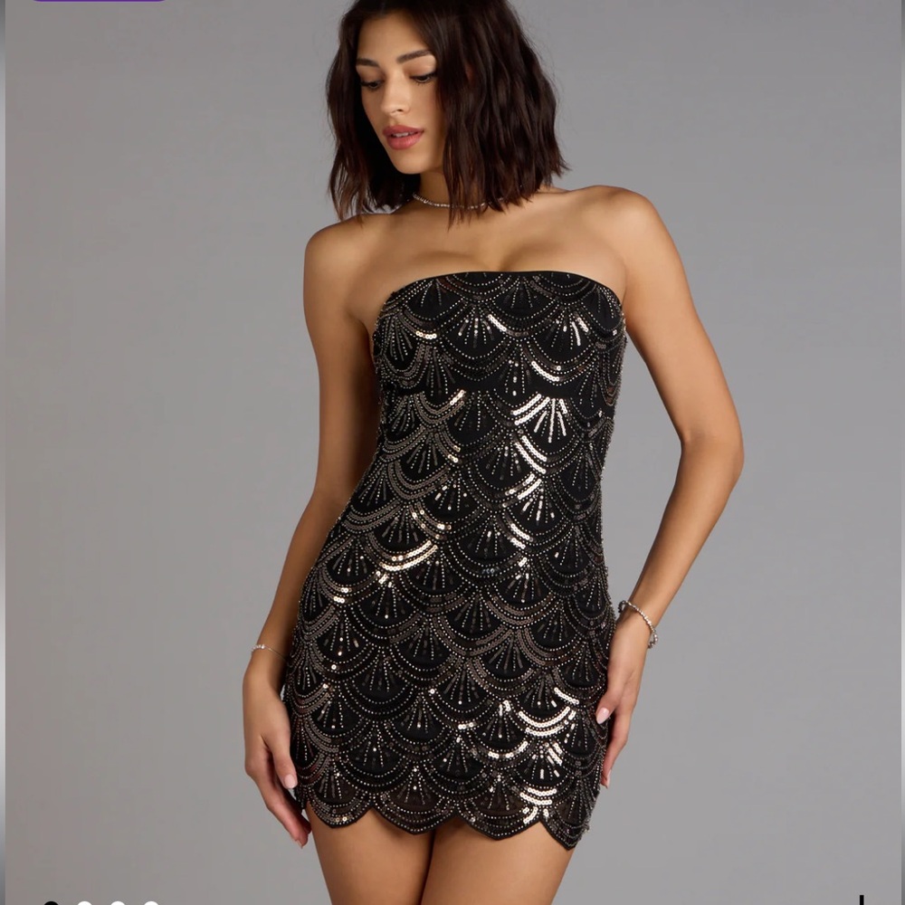 Black Strapless Beaded Dress